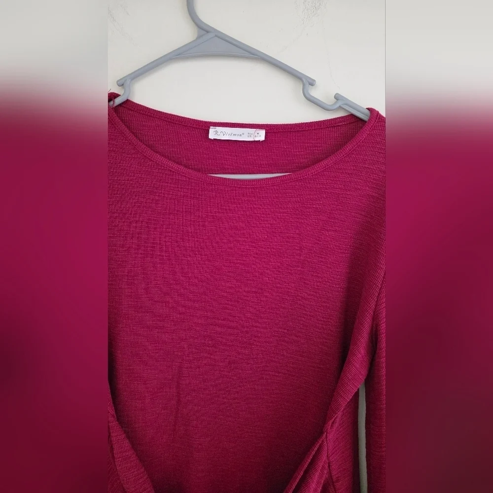 R.Vivimos Burgundy Tie Waist Sweater Dress